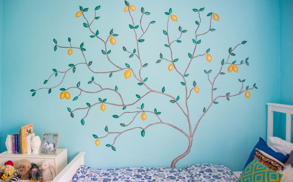 lemon tree mural unisex gender neutral baby nursery design decor Montreal lifestyle beauty fashion blog