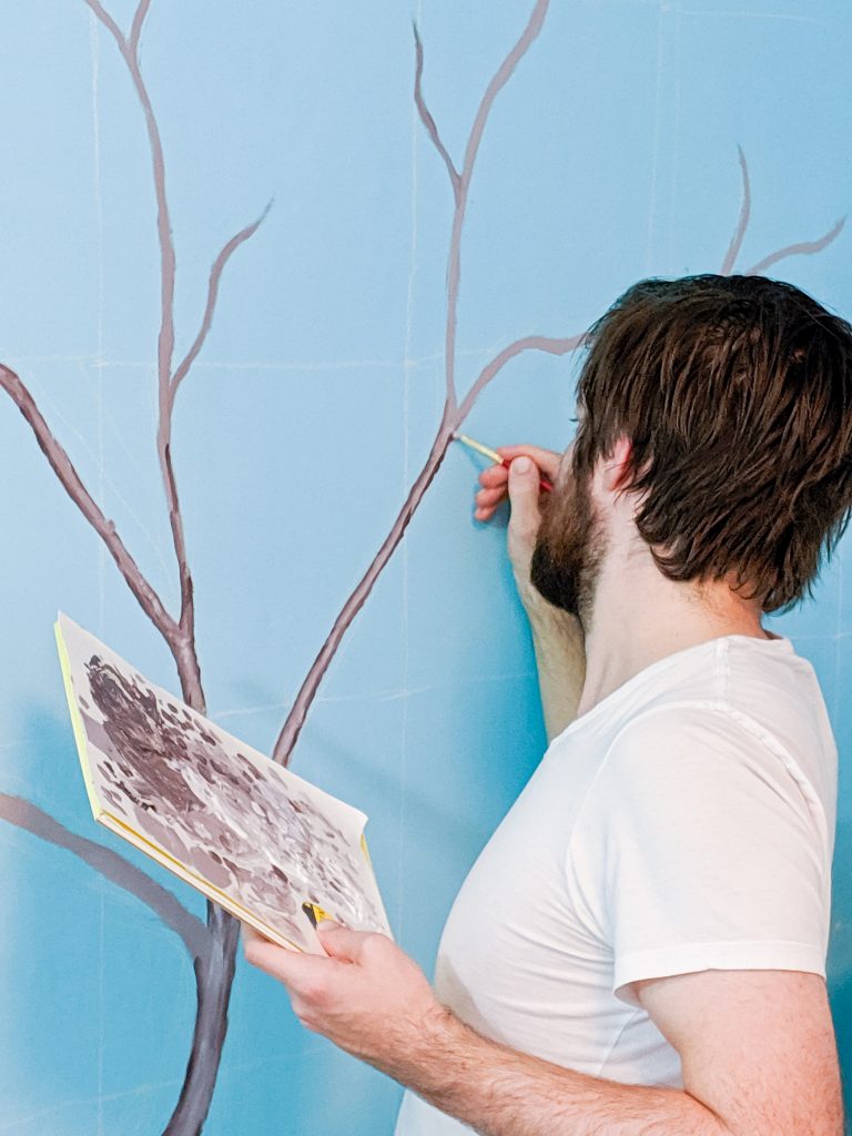 paint trunk and branches DIY lemon tree statement mural accent wall Montreal lifestyle fashion beauty blog 1