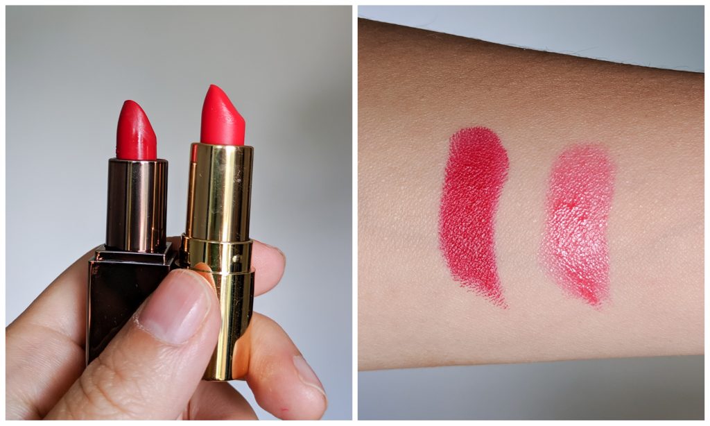 Laura Mercier Rouge Ultime Yves Saint Laurent Rouge Volupte Shine Rouge Tuxedo lipstick swatch Montreal beauty fashion lifestyle blog