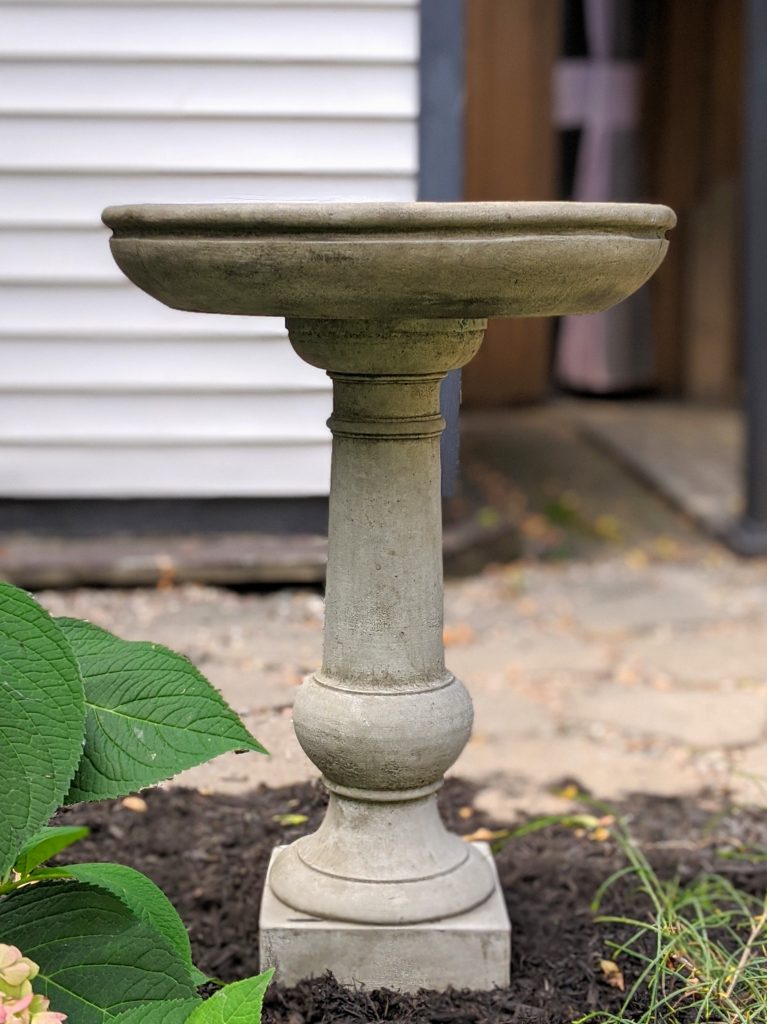 concrete bird bath backyard garden landscaping makeover Montreal lifestyle fashion beauty blog