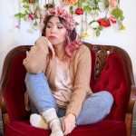 floral crown pink camisole sweatpants cardigan stay-at-home Valentine's Day date night Montreal fashion lifestyle beauty blog 3