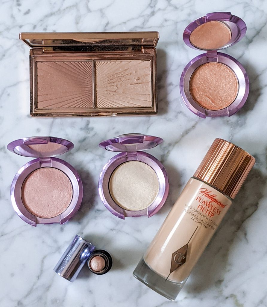 Charlotte Tilbury Hollywood Flawless Filter 2 Light Filmstar Bronze And Glow Light_Medium Benefit Watt's Up Becca Shimmering Skin Perfector Champagne Pop Vanilla Quartz Rose Quartz