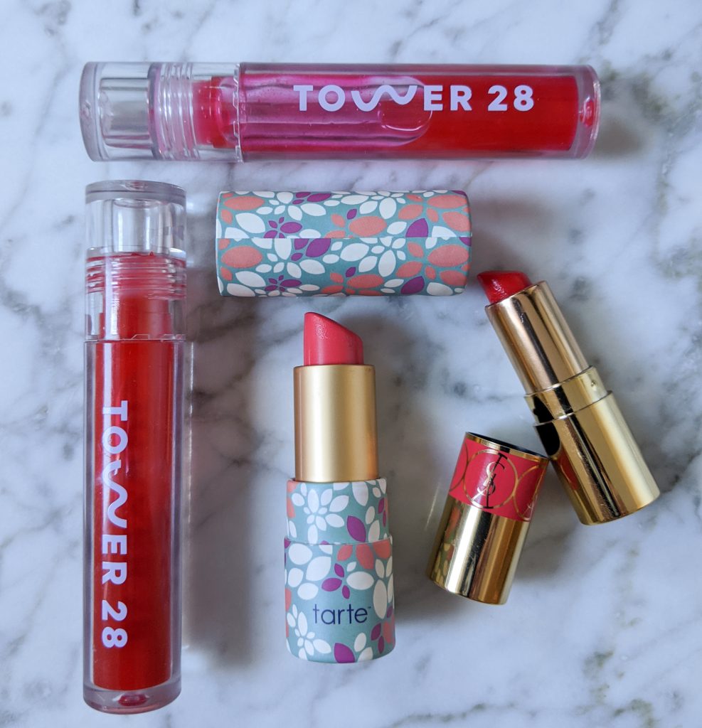 Tower 28 ShineOn Jelly Lip Gloss XOXO Spicy Tarte Amazonian Butter Lipstick Watermelon YSL Rouge Volupte Shine Lipstick Balm 45 Rouge Tuxedo Montreal beauty fashion lifestyle blog