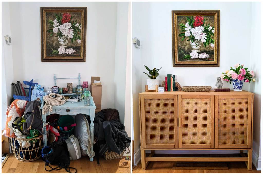 before and after organizing entryway Montreal lifestyle fashion beauty blog