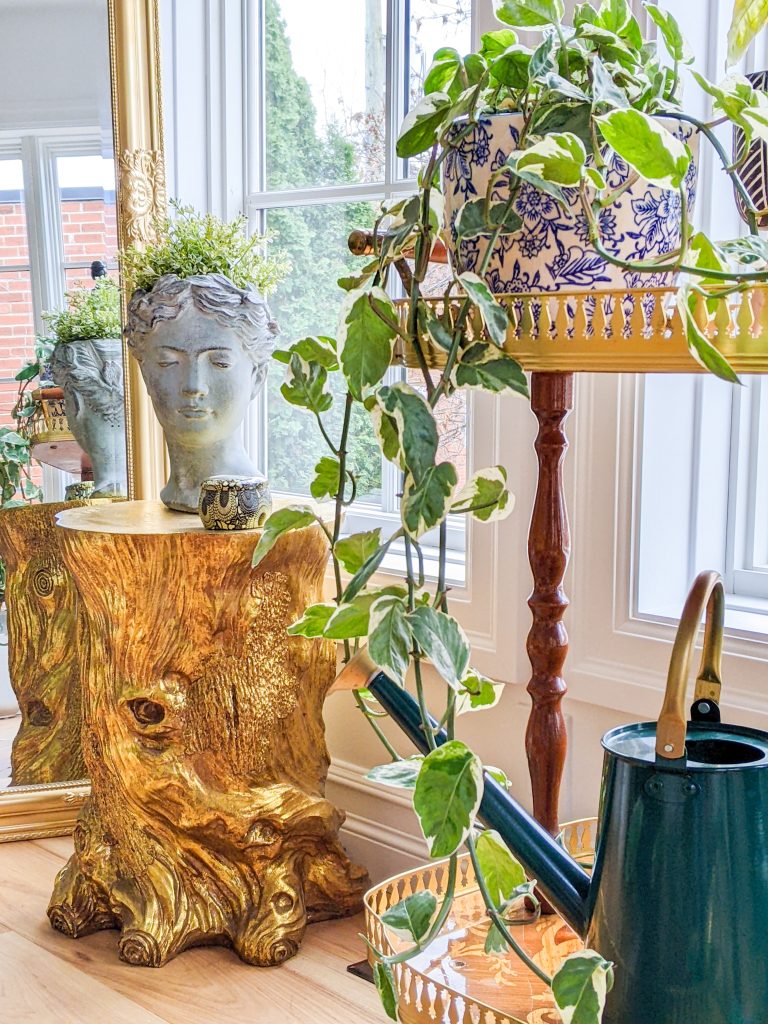 gold tree trunk bust planter ivy sunroom office Montreal lifestyle fashion beauty blog