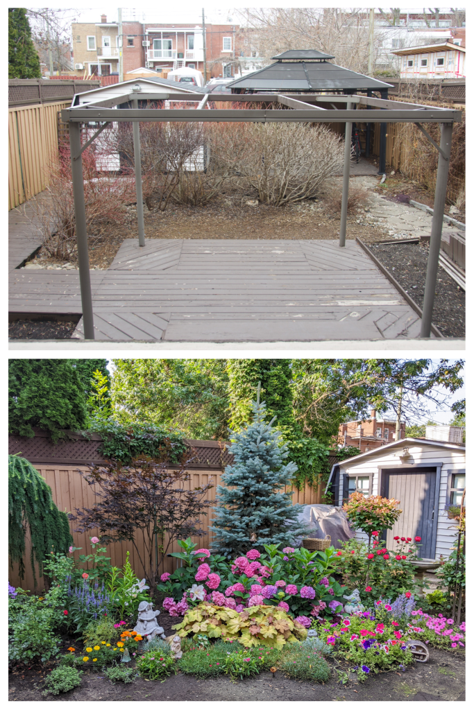 before after DIY backyard flower garden remodel Montreal lifestyle beauty fashion blog