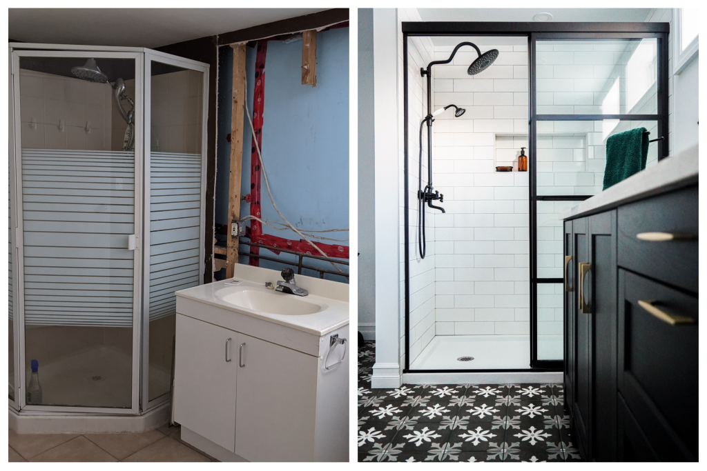 before and after black and white vintage retro basement bathroom laundry room makeover renovation remodel Montreal lifestyle fashion beauty blog 1