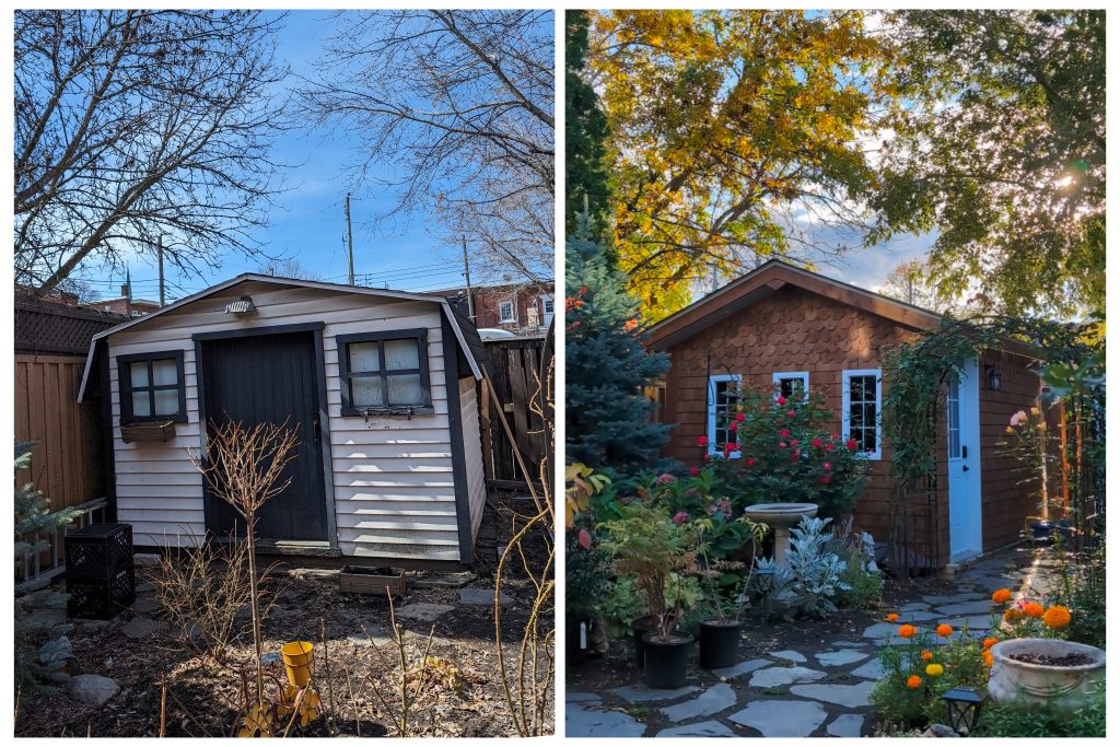 before & after DIY shed remodel 1