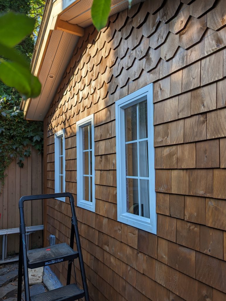 cedar shingle design DIY shed remodel